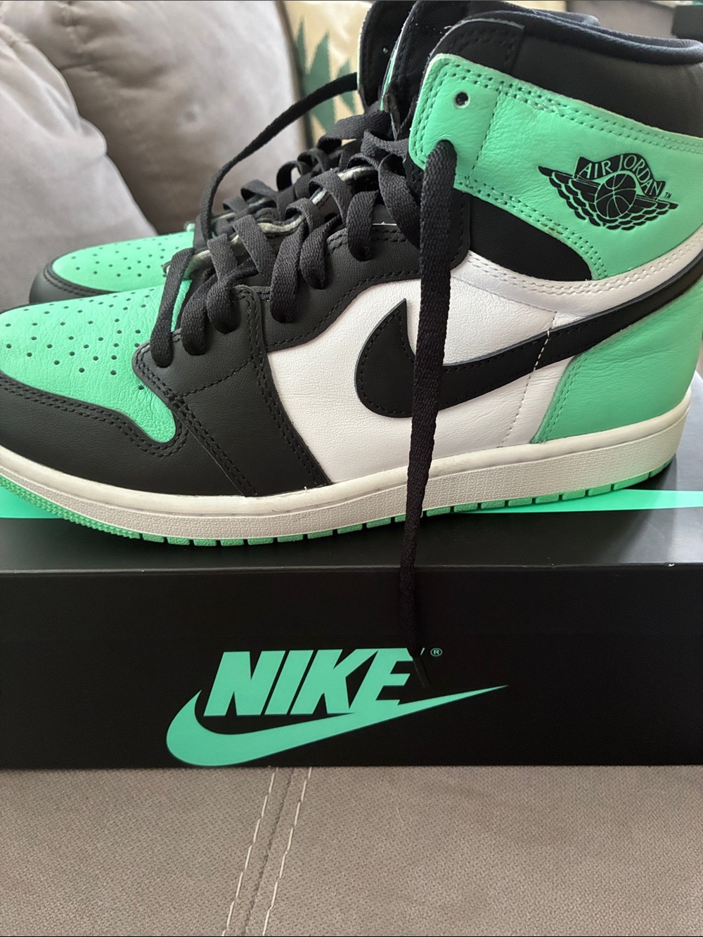 Jordan Air Jordan 1 High Sneakers in Mint, Black & White